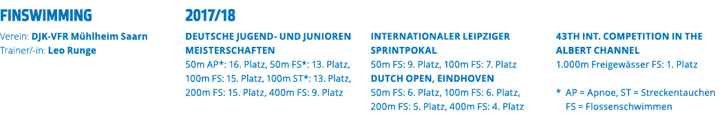 finswimming Verein  DJK-VFR M hlheim Saarn Trainer -in  Leo Runge  2017 18 deutsche jugend- und Junioren meisterschaf   