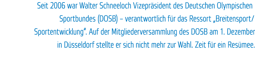 Seit 2006 war Walter Schneeloch Vizepr sident des Deutschen Olympischen Sportbundes  DOSB    verantwortlich f r das R   