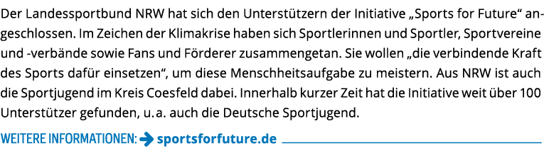 Der Landessportbund NRW hat sich den Unterst tzern der Initiative  Sports for Future  angeschlossen  Im Zeichen der K   