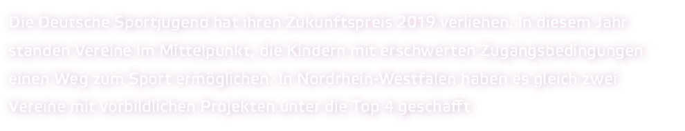 Die Deutsche Sportjugend hat ihren Zukunftspreis 2019 verliehen  In diesem Jahr standen Vereine im Mittelpunkt, die K   
