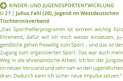   Kinder- und Jugendsportentwicklung U 27   Julius Fahl (20), Jugend im Westdeutschen Tischtennisverband  Das Sporthe   