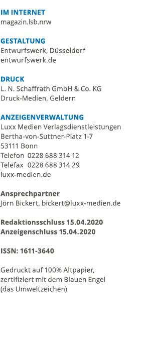  Im Internet magazin lsb nrw GESTALTUNG Entwurfswerk, D sseldorf entwurfswerk de DRUCK L  N  Schaffrath GmbH & Co  KG   