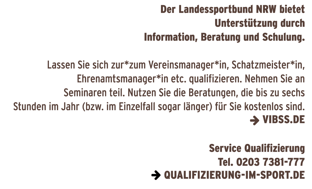 Der Landessportbund NRW bietet Unterstützung durch Information, Beratung und Schulung   Lassen Sie sich zur*zum Verei   