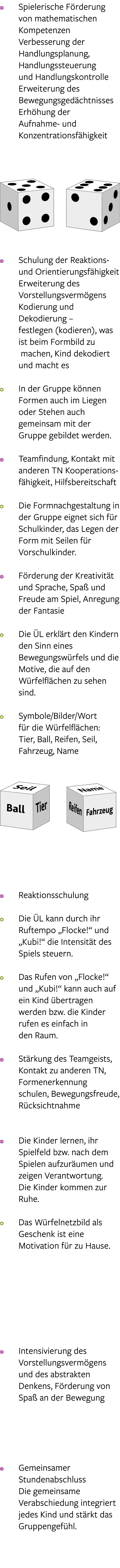  Spielerische Förderung  von mathematischen  Kompetenzen  Verbesserung der  Handlungsplanung,  Handlungssteuerung  un   