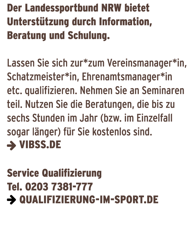 Der Landessportbund NRW bietet Unterstützung durch Information, Beratung und Schulung   Lassen Sie sich zur*zum Verei   