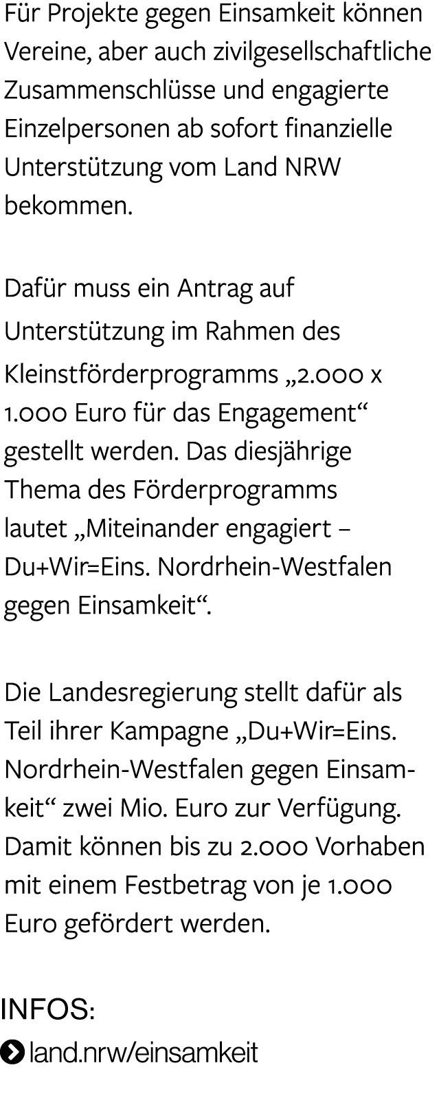 F r Projekte gegen Einsamkeit k nnen Vereine, aber auch zivilgesellschaftliche Zusammenschl sse und engagierte Einzel...