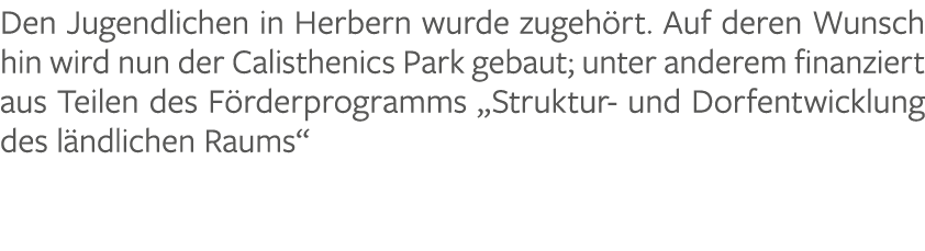 Den Jugendlichen in Herbern wurde zugeh rt. Auf deren Wunsch hin wird nun der Calisthenics Park gebaut; unter anderem...